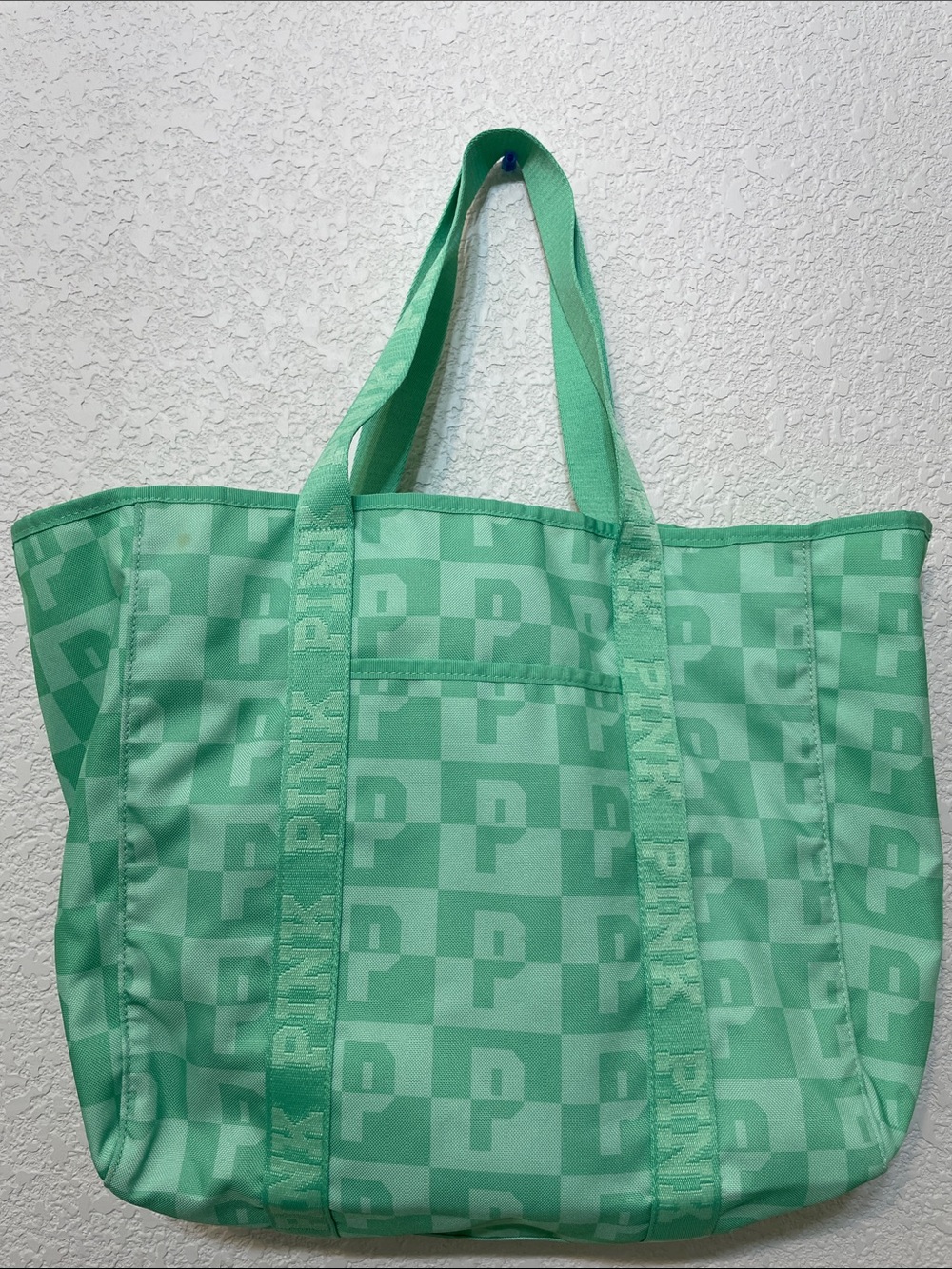 PINK Victoria's Secret Mint Green Checker Logo Tote